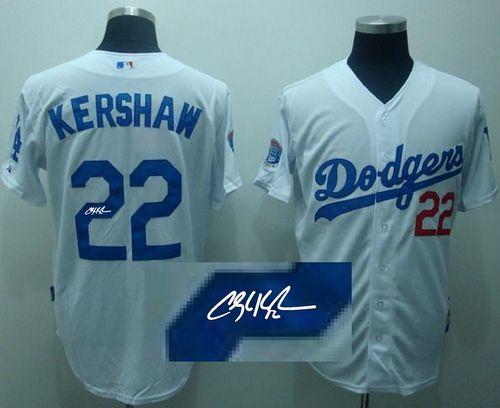 Dodgers #22 Clayton Kershaw White Cool Base Autographed Stitched MLB Jersey - Click Image to Close